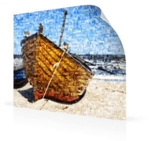 foto mosaico su poster_esempio barca in spiaggia