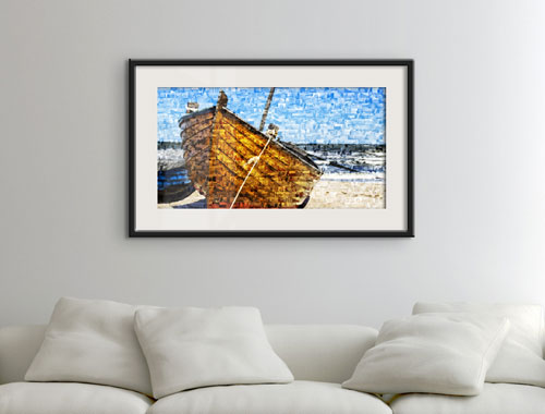 foto mosaico su poster_esempio barca_sopra divano